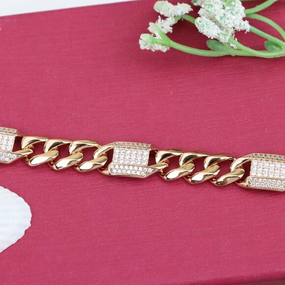 "Bold Rose Gold Curb Chain Bracelet with Sparkling Accent Panels, XPBL0941 - Picture 12 of 12